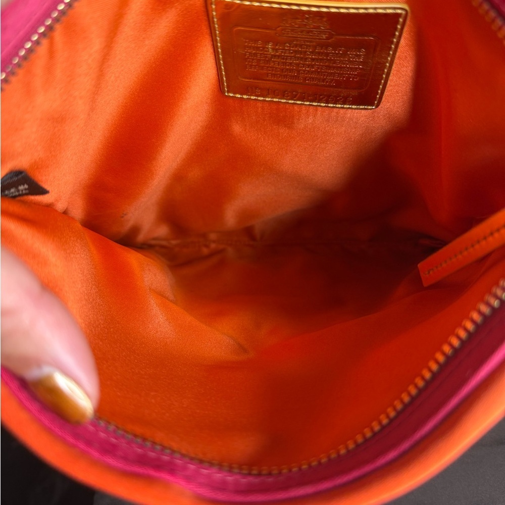 Coach Amanda Turnlock Kisslock Pink and Orange Chain Foldover Clutch Gold - Picture 3 of 8